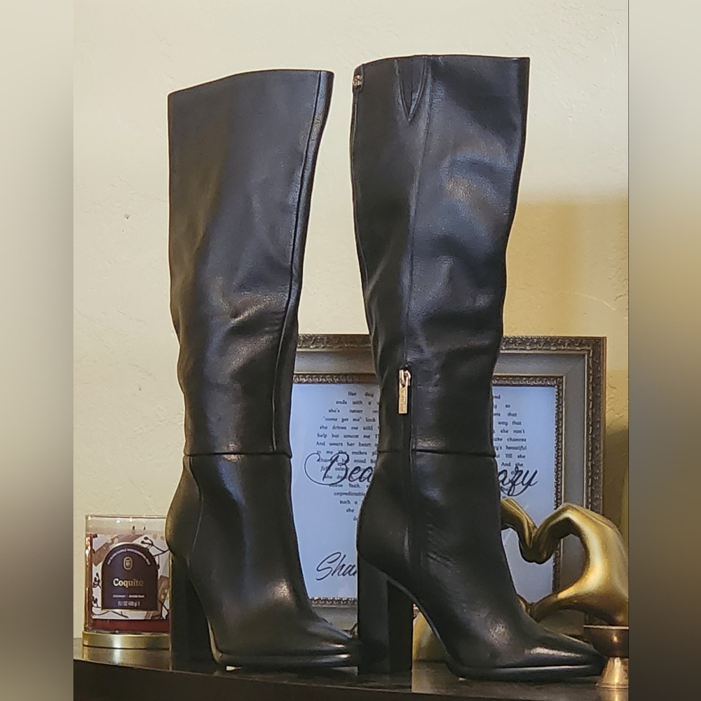Guess LEATHER Black Knee High Boots - NEVER WORN - Picture 2 of 6